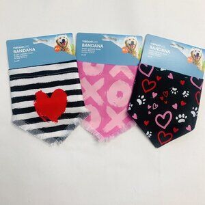 Dog Valentines Bandanas M L Stripes Hearts Slip On Over the Collar (3 Pk)
